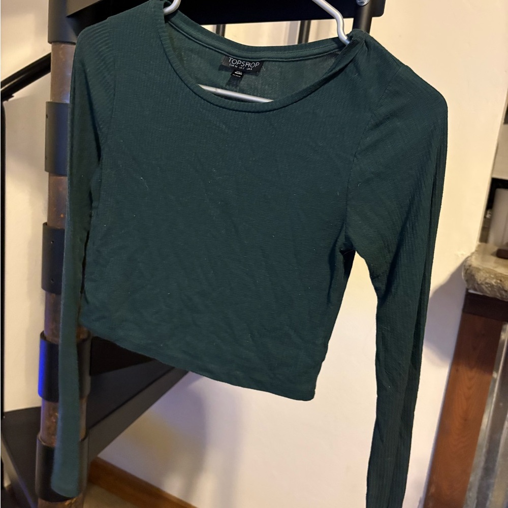 Topshop Teal Long Sleeve Crop Top